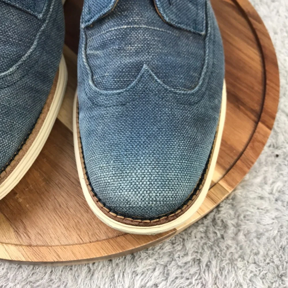 Cole‎ Haan LUNARGRAND Long Wingtip Oxford Mens 10.5M Blue Canvas Shoes
